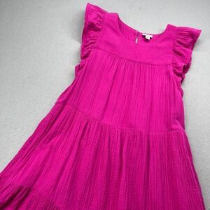 J. Crew Tiered Cotton Gauze Ruffle Mini Dress Fuchsia Pink Size 4 Boho Summer